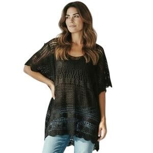 NWT SOFT SURROUNDINGS Boho Crochet Black Lace Coverup Tunic Top
